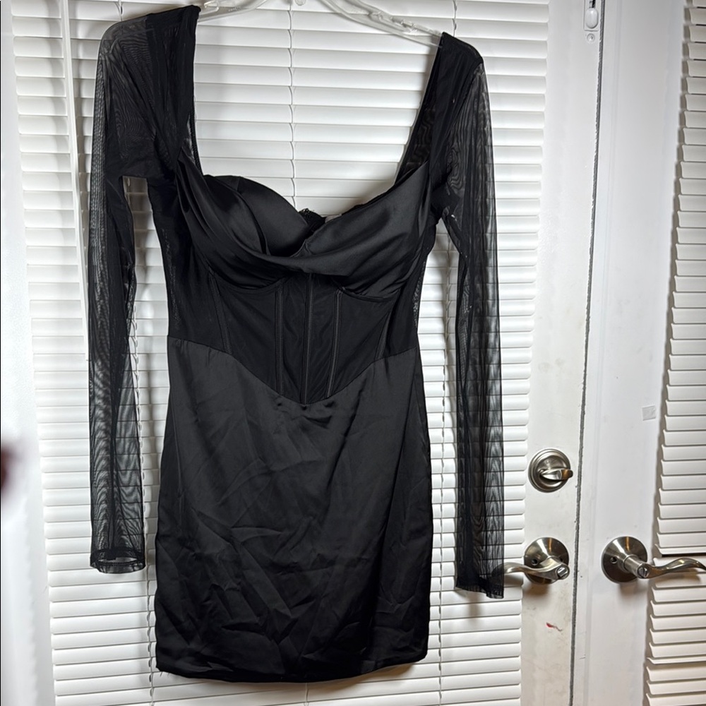 Oh Polly Black Long Sleeve Mesh Bodycon Dress